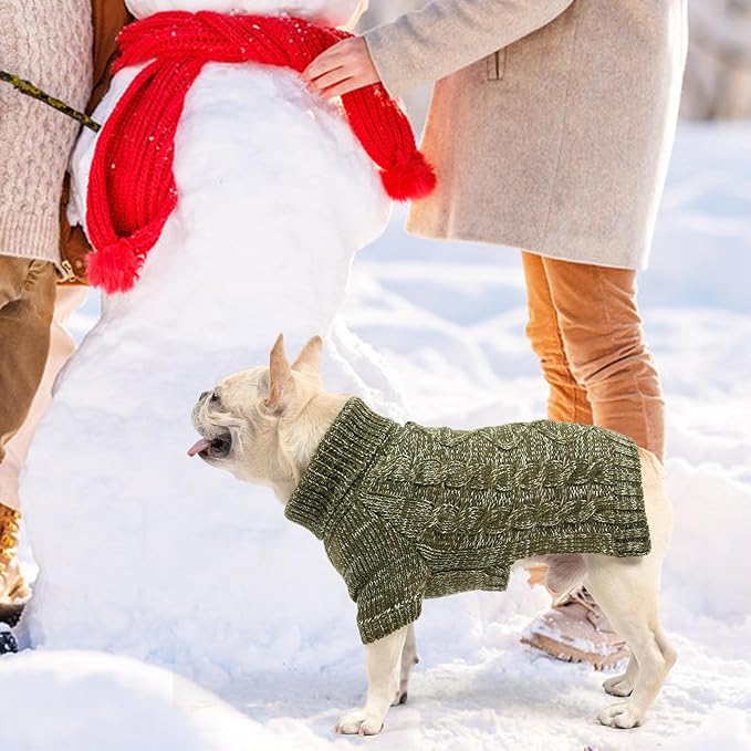 KOOLTAIL Thermal Knitted Dog Sweater for Small Medium Large Dogs, Turtleneck Cable Knit Doggy Winter Coat Warm Clothes Sweatshirt Outfits for Cold Weather,Pullover Pet Jumper for Puppy Cats Green XL