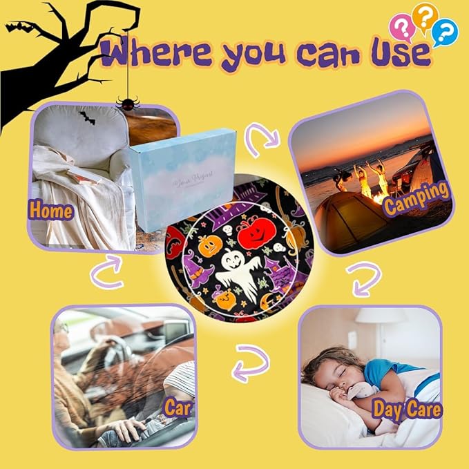 Cute Funny Halloween Blanket for Kids/Teens/Women/Men, Glow in The Dark Throw Blankets Soft Plush Fleece, Spooky Blanket for Boy/Girls/Toddler, Day Care Home Travel Use, 60"*50", Black