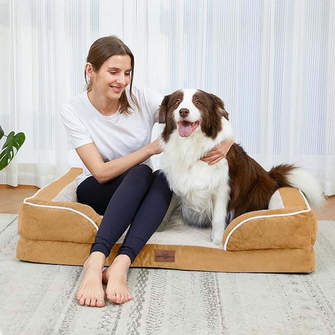 Comfort Expression Orthopedic Dog Bed for Small Dogs 24x16 Inch, Waterproof Supportive Egg Crate Foam Small Pet Bed with Removable Bolsters, Dog Couch with Washable Cover & Non-Slip Bottom, Caramel