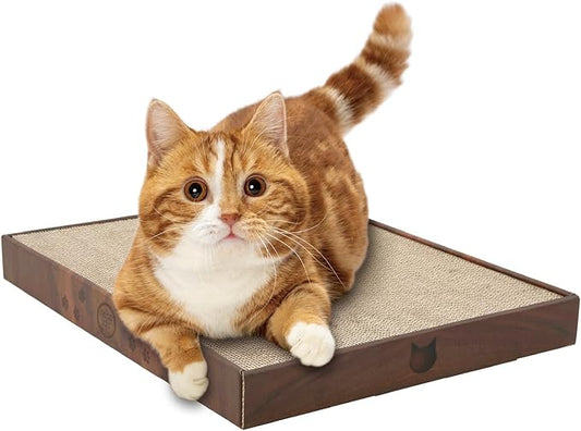 Necoichi Cardboard Cat Scratcher Bed for Indoor Cats - Cat Scratching Board (16" Wide, b.Dark Cherry Lounge)