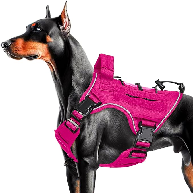 Heavy-Duty Tactical Dog Harness for Large Dogs, No Pull Adjustable Reflective Pet Vest with Molle System, K9 Military-Grade Control for Service Training, Outdoor & 10+ Breeds, Hot Pink, Medium