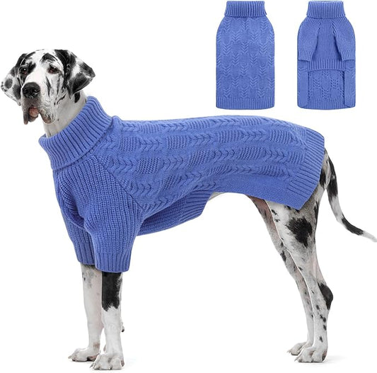ASENKU XXXXL Dog Sweaters for Large Dog Girls Boys, Pullover Turtleneck Knitted Big Doggie Sweatershirt for Female Male, Doberman Great Dane Sweater for Extra-Large Breed Dogs, Blue 4XL
