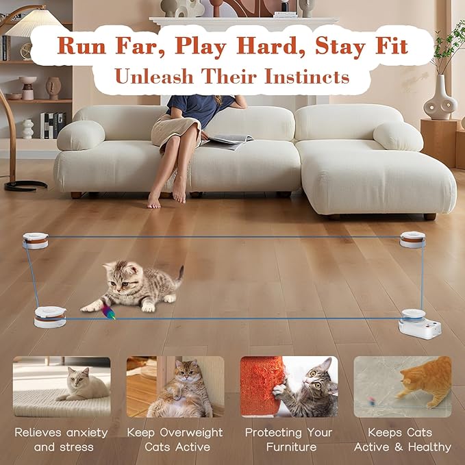 Interactive Cat Toy for Indoor Cats – Automatic Moving & Enrichment Toy for Indoor Cats/Kitten, Auto/Manual Control Cat Treadmill for Exercise & Mental Stimulation, Stimulating Chase Toys(H1K3)