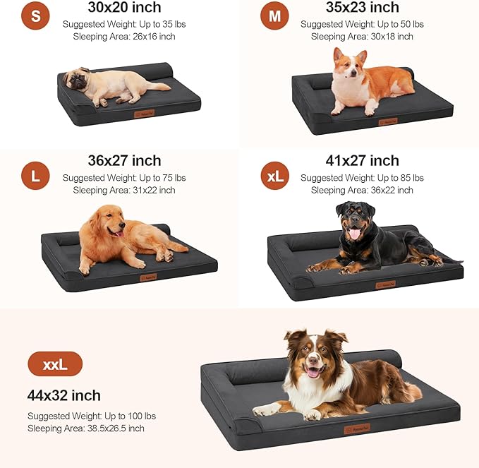 Orthopedic Dog Bed Medium Size Dog, Memory Foam Pet Bed for Small and Medium Dogs, Removable and Washable Microsuede Cover, TPU Waterproof Liner, Nonskid Bottom, 35x23x6 Inches, Dark Grey