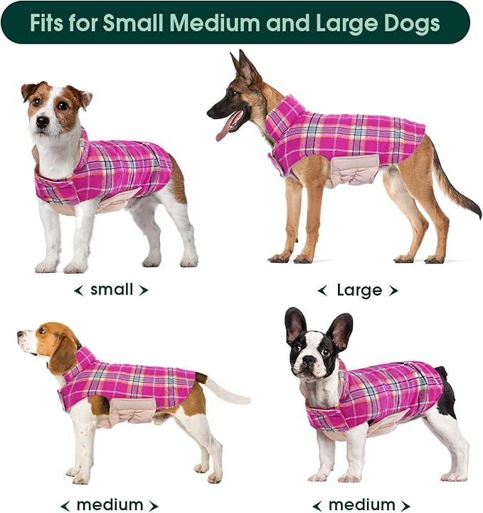 Kuoser Waterproof Dog Coat, Reversible Dog Jacket for Medium Dogs, Adjustable Durable Doggie Winter Coat Warm Puppy Cold Weather Apparel from Small to Large Breed, Rose M