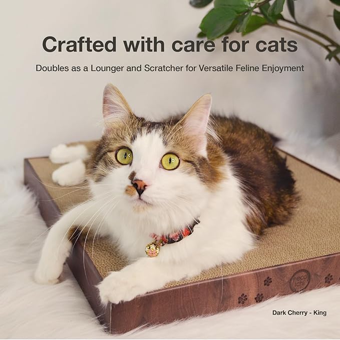 Necoichi Cardboard Cat Scratcher Bed for Indoor Cats - Cat Scratching Board (18" King, b.Dark Cherry Lounge)