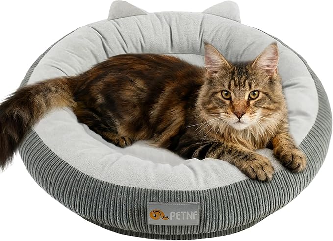 Heated Cat Bed for Indoor Pets – Constant Temperature 100.4-107.6℉ Donut Cat Heating Pad with Chew Resistant 87 Inch Cord, Washable Cover, Cozy Round Pet Bed for Small Cats Kittens Dogs