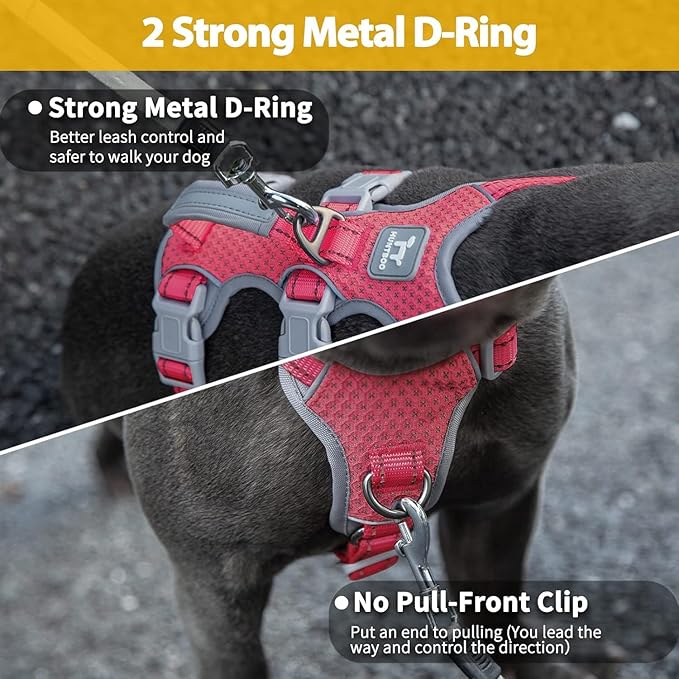 Huntboo No Escape Dog Harness, Escape Proof Harness, Fully Reflective Harness with Padded Handle, Breathable, Durable, Adjustable Vest for Small Dogs Walking,Training,and Running Gear(Red,S)