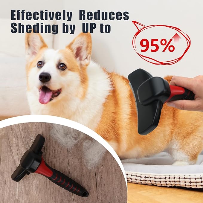 HOP Dog Deshedding Brush for Short Haired Dogs Cats Pets Professional Deshedding Tool Anti-Slip Handle & Detachable Head Highly Effective Deshedder Grooming Home of Paws(Black_L)