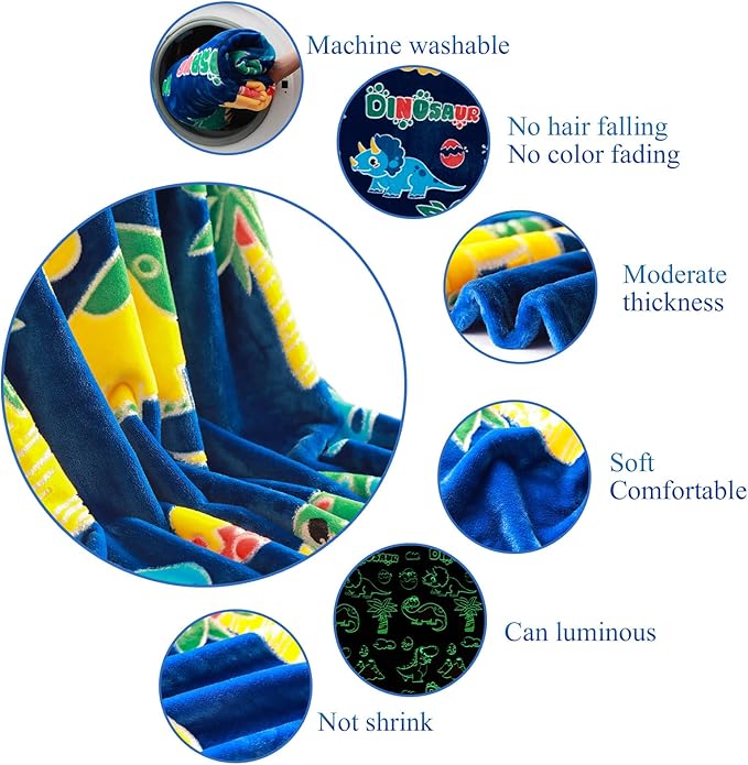 Glow in The Dark Dinosaur Blanket Gifts for 1-10 Year Old Boys Girls ,Dino Soft Kids Blankets,Dino Party Blankets,Luminous Toys Birthday Christmas Halloween Thanksgiving Easter Gifts,60 x 50in