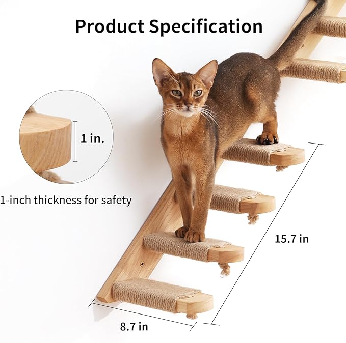 FUKUMARU Cat Climbing Shelf Wall Mounted, Four Step Cat Stairway with Jute Scratching for Kitten Perch Platform Walls Furniture - Left to Right
