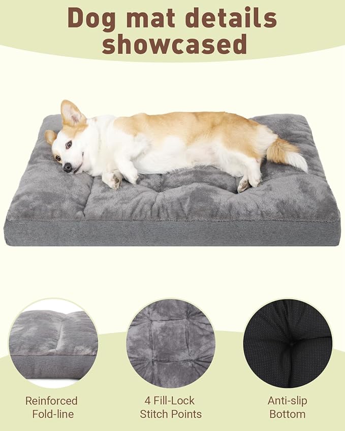 Dog Bed for Crate for Extra Large Dogs, Machine Washable XXL Crate Bed Pet Kennel Pad with Non-Slip Bottom, Pet Sleeping Mat, 47x29 Inch, Dark Gray