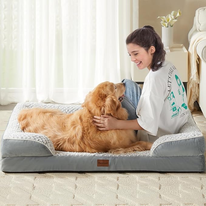 Orthopedic Dog Bed for Extra Large Dogs, Egg Crate Foam Bed for Extra Large Dogs, Equipped with Removable Waterproof Pillow Cover and Anti-Slip Bottom, Pet Bed