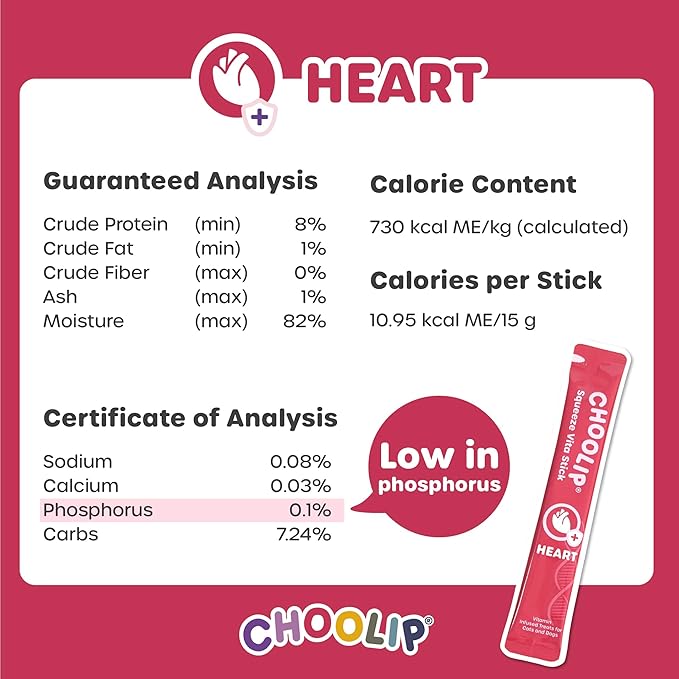 Choolip Squeeze Vita Stick Lickable Cat and Dog Treats – 49-Count Heart Support Sticks with Multivitamins, Soft Squeezable Paste for All Life Stages, Supporting Heart Health