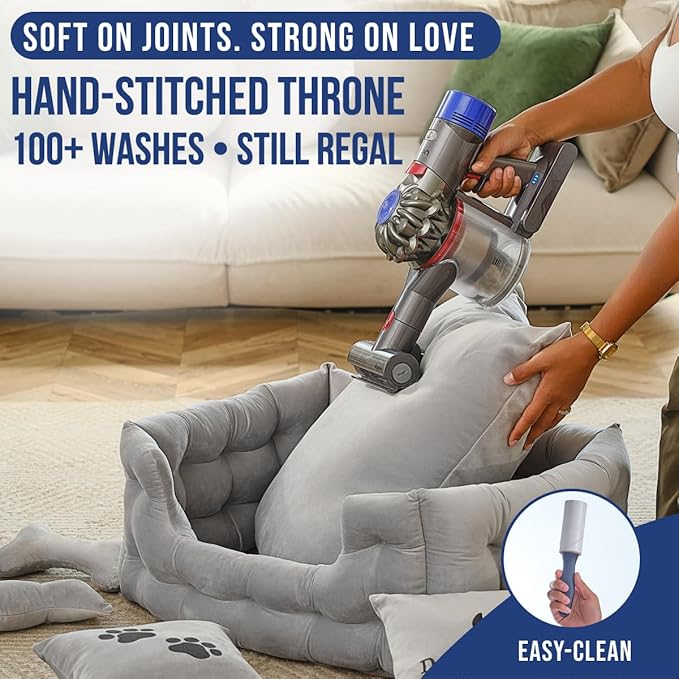 Luxury Dog Bed Chesterfield – Handcrafted Velvet Throne for Dogs | Joint Support, Calming & Temp-Regulating Comfort | Durable 5+ Years, Anti-Claw, Washable 100+ Times – Gray, Size: S