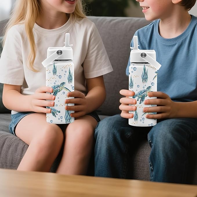 Turtle Gifts for Turtle Lovers, 16 oz Water Bottle with Straw Lid, Stainless Steel Insulated Sea Turtles Tumbler, Ocean Turtles Water Bottles for Turtle Lovers