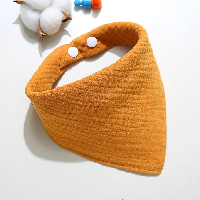 Large Dog Solid Color Scarf - Adjustable Cotton Bandana with Button Fastening,Mid Yellow,Large