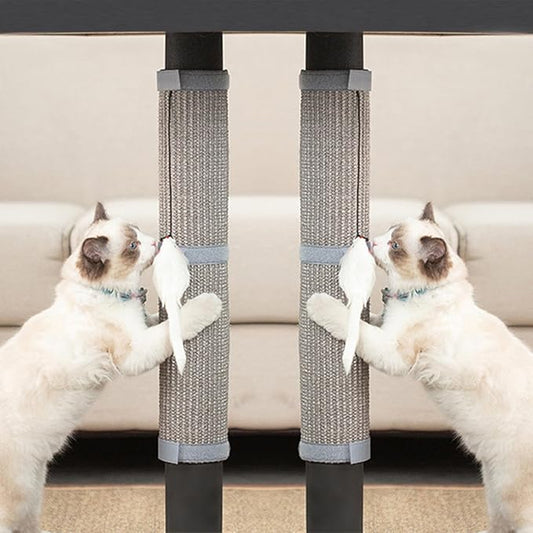 JanYoo 2 Pieces Cat Scratcher Cat Furniture Table Leg Protectors Sisal Cat Scratching Pad Mat Protecting with Hanging Toy(Grey)