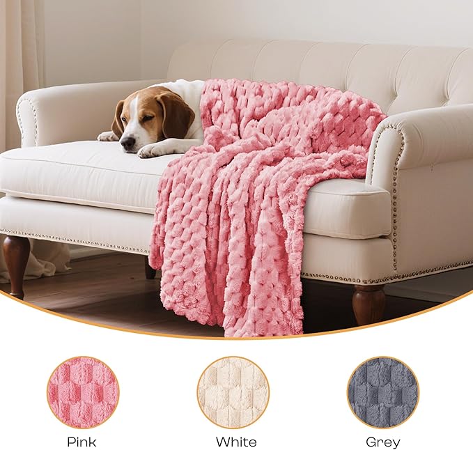 Luciphia Fleece Dog Blanket for Small Medium Large Dogs 3D Jacquard Flannel Puppy Cat Pet Throw Blankets Soft Washable Decorative Furniture Protect Pink, L(41''x31'')