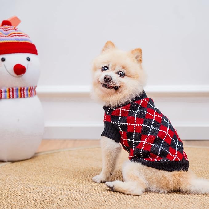 KOOLTAIL Knit Turtleneck Cold Weather Dog Sweater, Soft Diamond Plaid Pullover for Medium Large Dogs, Pet Coat Puppy Sweater for Girls Boys