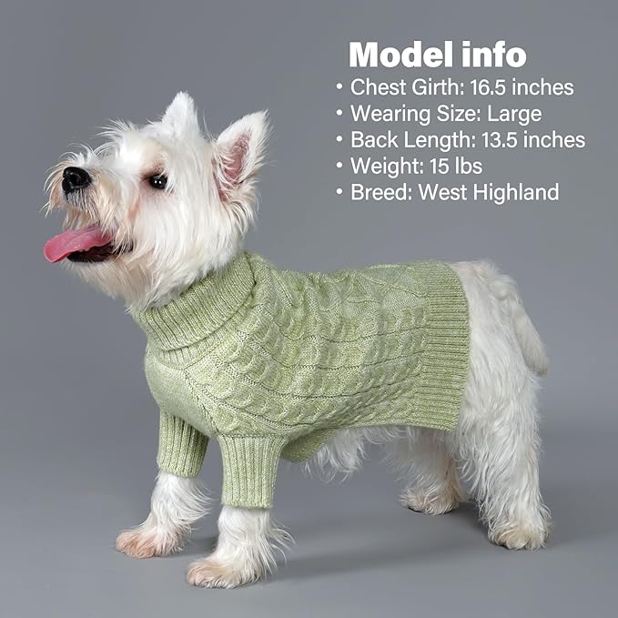 KYEESE Dog Sweater Stretchy Small Pet Sweater, Warm Dogs Clothes Turtleneck Pet Coats Soft Dog Sweater for Small Dogs Pet Knitwear with Long Sleeve for Cold Weather, Green, Large