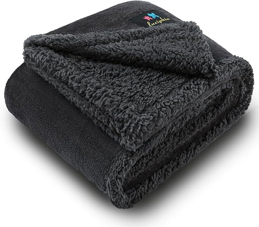 Luciphia Waterproof Bed Blanket Washable,Soft Sherpa Fleece Puppy Reversible Throw Blankets for Small Medium Dog Cat,Furniture Cover Protector Couch Bed from Liquid Pee and Pet Fur, Black,57" x 40"