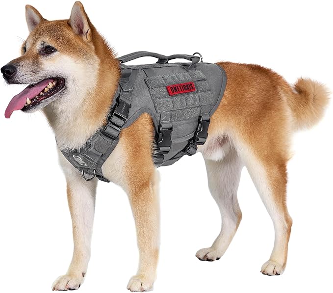 OneTigris Large Tactical Dog Harness, No Pulling Adjustable Dog Vest Harness, Heavy Duty Dog Harness with Handle, Large Hook and Loop Panels for Patch