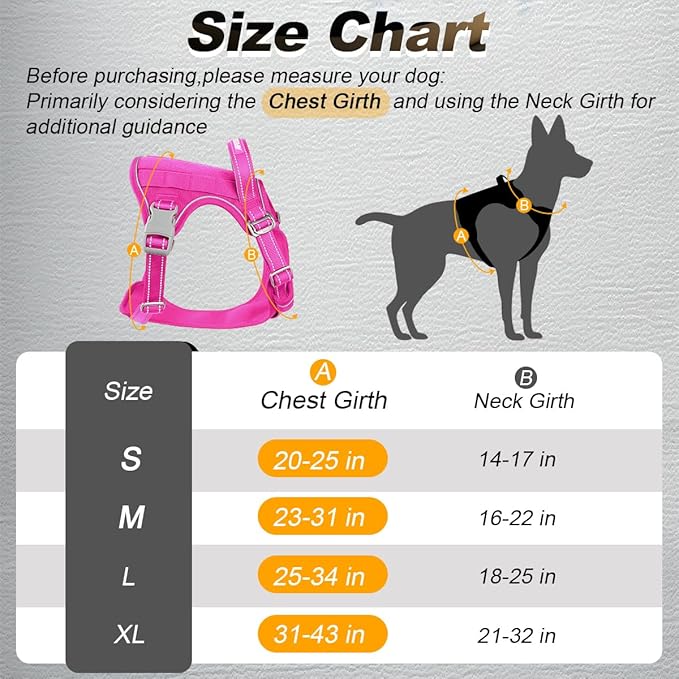BARKBAY Service Dog Vest Tactical Dog Harness Medium Large Sized Dog Tags Personalized No Pull Adjustable Harness Reflective K9 Working Training Easy Control Military Molle System(Pink,S)