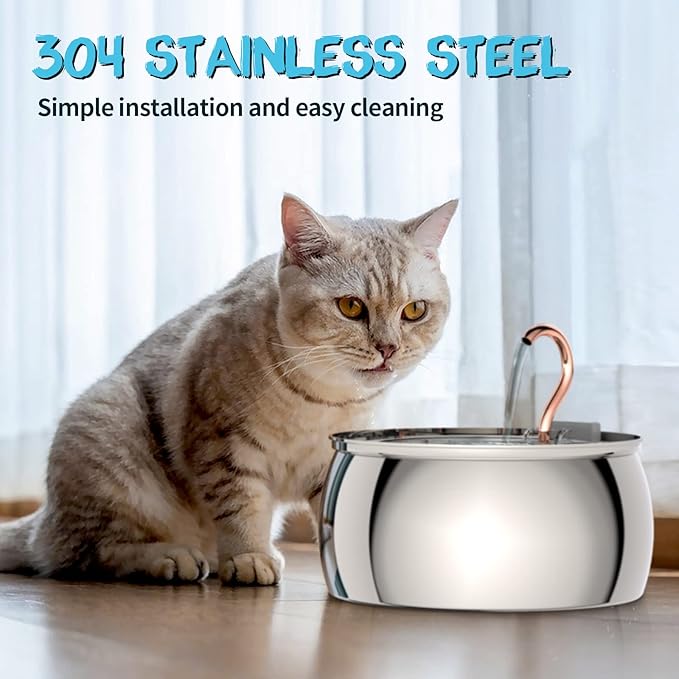 Tomxcute Cat Water Fountain - 4.0L/135oz Gooseneck Copper Faucet Design Cats Fountain for Drinking - Large Capacity Stainless Steel Cat Water Fountain - Comes with 3 Replacement Filters