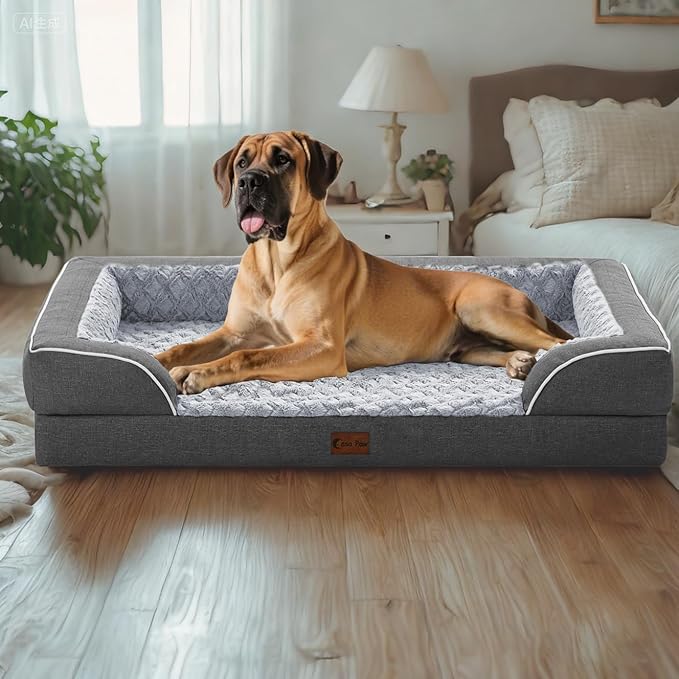 Orthopedic Dog Beds for Large Sized Dogs, Waterproof Memory Foam Large Pet Bed with Sides 36x27Inch, Non-Slip and Egg-Crate Foam Big Dog Couch Bed with Removable Washable Cover, Dark Grey