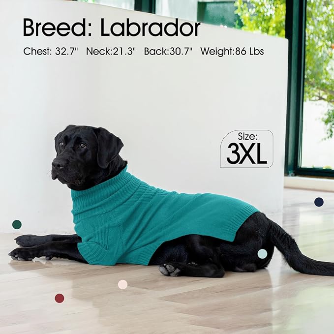 IECOii Extra-Large Dog Sweater 4XL,Christmas Dog Sweaters for Extra Large Dogs Girl Boy,Turtleneck Knitted Knitwear Easy On Doggie Sweatshirt Dog Sweater for Doberman,Great Dane(Lake-Green,XXXXL)