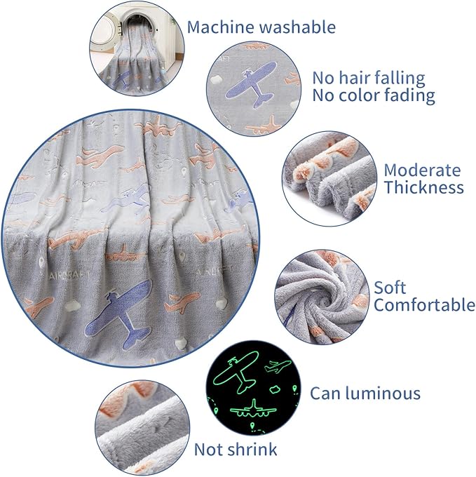 Glow in The Dark Airplanes Blanket, Gifts for Boys Girls,Soft Blanket 3 4 5 6 7 8 9 10 Year Old Kids Gifts,Gift Toys for Kids Teen Son Adult Presents,for Birthday Christmas Easter Gifts, 50"x60"