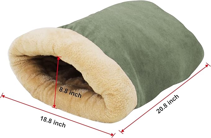 4 in 1 Self Warming Burrow Cat Bed, Pet Hideway Sleeping Cuddle Cave (Sage Green)