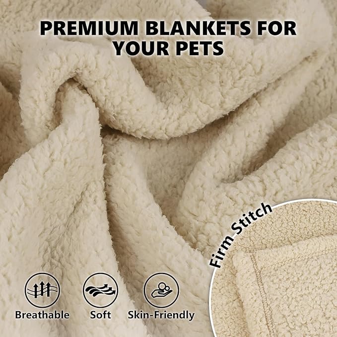 furrybaby 2-in-1 Puppy Blankets for Small Dogs - Premium Super Soft Sherpa & Fleece Dog & Cat Bed Blankets - Washable & Portable - Beige (24"x32")