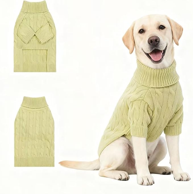 Medium/Large Dog Sweater, Warm Dog Winter Coat w/Sleeves, Comfortable High Neck Premium Dog Clothes for Labrador-Best for Holidays, Daily Walks XL Light Green