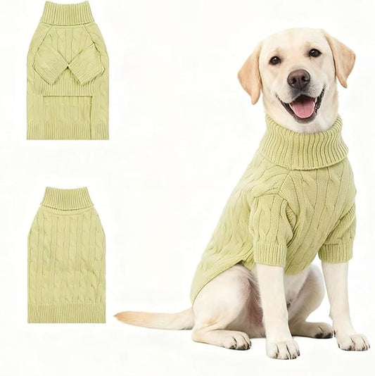 Medium/Large Dog Sweater, Warm Dog Winter Coat w/Sleeves, Comfortable High Neck Premium Dog Clothes for Labrador-Best for Holidays, Daily Walks XL Light Green