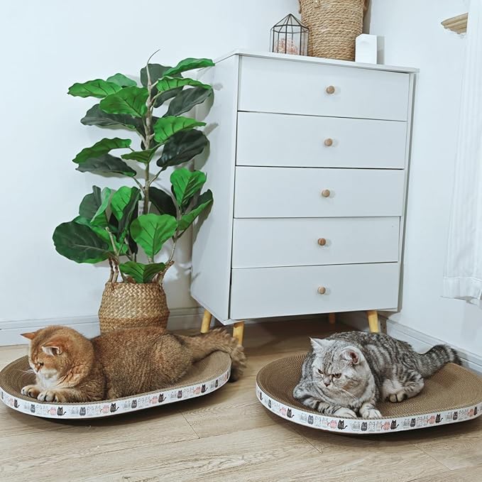 4 Pack Extra Large Cat Scratcher Cardboard, Oval Cat Scratcher Bed Cat Scratch Bowl, Scratching Lounge Couch Round Shaped Cat Scratch Board Nest for Indoor Cats Furniture Protector