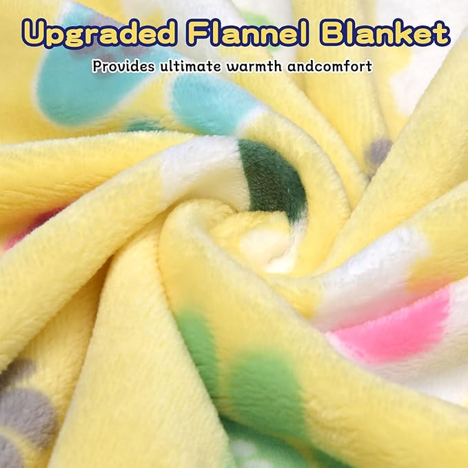 Rezutan 1 Pack 3 Dog Blanket for Large Dogs,41x31 inch for Medium Soft Fluffy Washable Pet Cat Blankets,Reversible Elephant & Paw Print for Dog Kennels & Beds, Sofas,Yellow