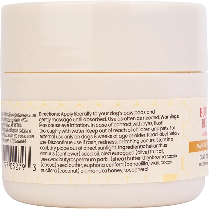 BURT'S BEES FOR PETS Paw Balm for Dogs with Manuka Honey and Coconut Oil, Soothes Dry Dog Paws, Naturally Derived Ingredients, 1.76 Oz