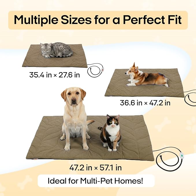 Dog Heating Pad (48"x28") - Waterproof Electric Heated Mat & Pet Bed for Indoor and Outdoor Use, Chew Resistant Cord, Machine Washable Cover with Wheat Pattern Quilting, for Cats and Pets