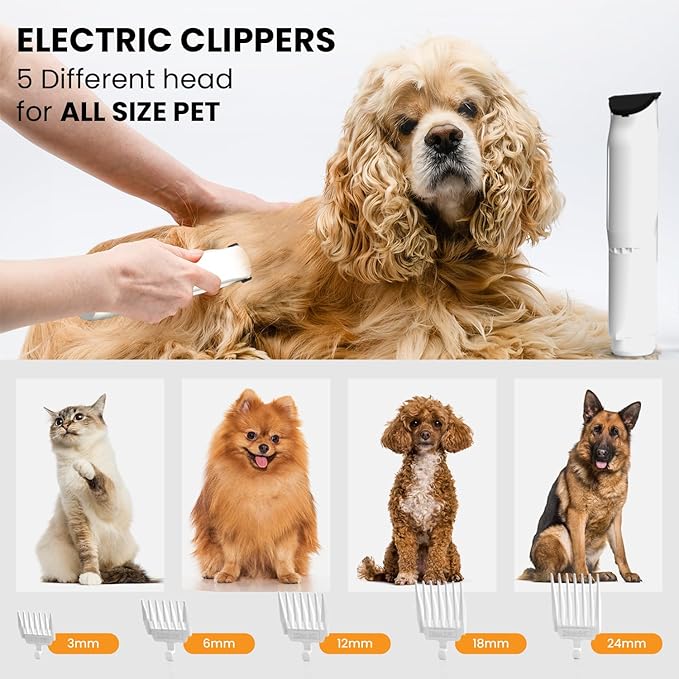 FurCare Pro 3-in-1 Grooming Kit with Vacuum Suction (99%) - Pet Dryer, Professional Clippers & Efficient Grooming Tools, 4L Dust Cup, Low Noise, Ideal for Dogs, Cats, and More