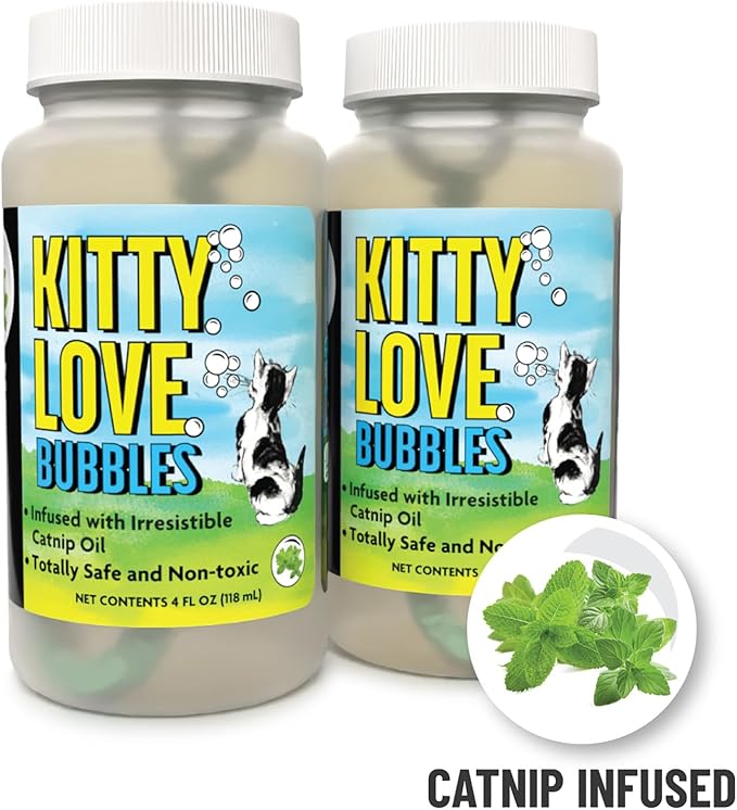 Kitty Love Bubbles: 2 Pack Catnip Scented - 4oz Bottles, Catnip Infused Long Lasting Bubbles for Cats, Non-Toxic & Allergen-Free, Combine Toy & Treat