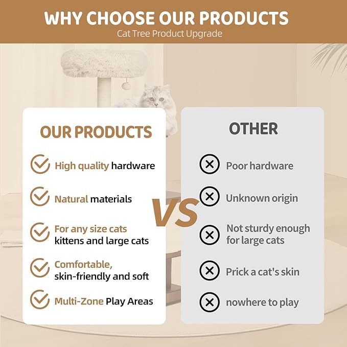 54-Inch Premium Multi-Level Modern Cat Tree & Tower - Unique Design Indoor Cat Condo with Scratching Posts, Hammock, Top Perch & Interactive Drop Ball Toy