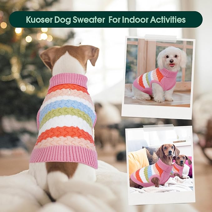 Kuoser Dog Sweater, Pet Cable Knitted Pullover Puppy Warm Clothes, Doggy Turtleneck Classic Knitwear Soft Thickening Doggie Outfit, Cold Weather Thermal Wear for Large Size Dogs, Pink 2XL