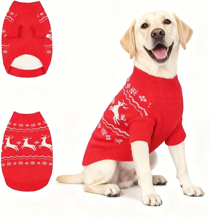 Christmas Medium/Large Dog Sweater, Warm Dog Winter Coat w/Sleeves & Leash Hole, Comfy Stretch Premium Dog Clothes for Labrador-Best for Holidays, Daily Walks XL Red