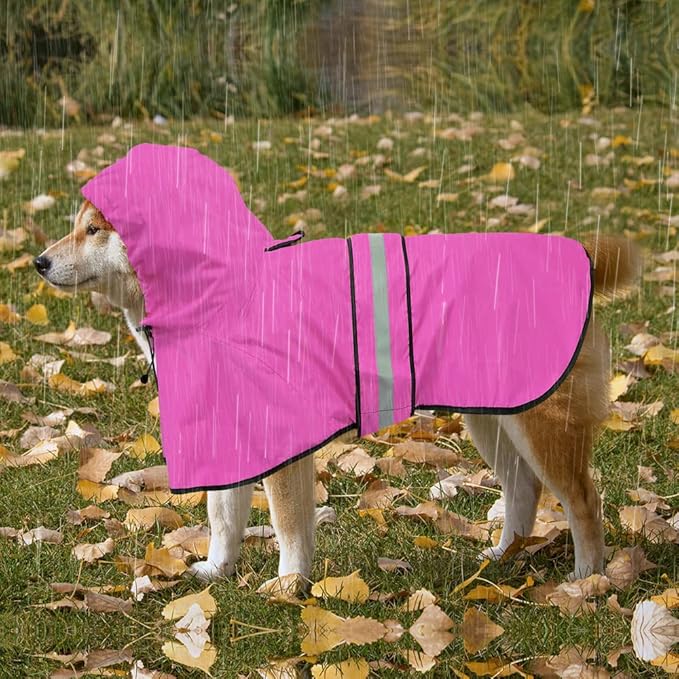 Waterproof Dog Raincoats - Hooded Raincoats for Dogs, Adjustable Reflective Dog Rain Coat, Windproof Dog Rain Jacket Pet Rain Slicker Poncho for Small, Medium, Large Dogs (X-Large, Pink)