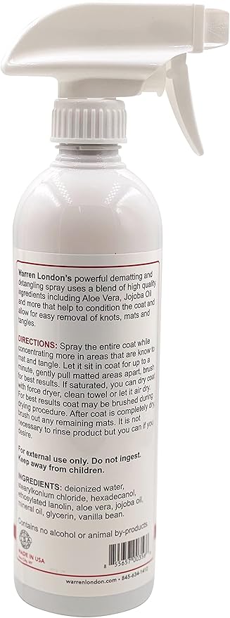 Warren London Dog Dematting & Detangling Spray | Groomer-Formulated Conditioner w/Aloe Vera & Jojoba Oil | Loosens Mats, Knots & Tangles | 16oz | Made in USA