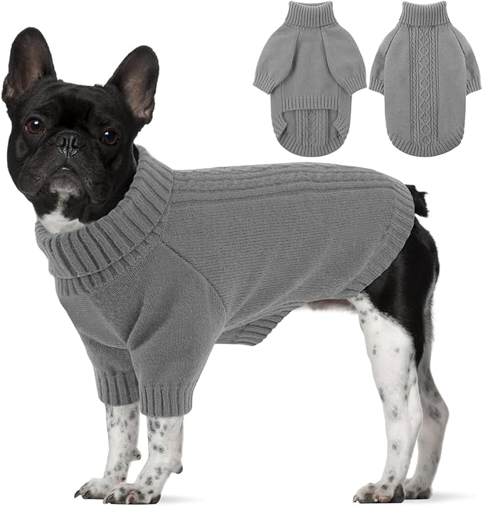 SAWMONG Dog Sweater for Medium Dogs, Turtleneck Knitted Pullover Sweater Sweatshirt, Classic Winter Warm Pet Sweater for Boy Girl Pet Chihuahua, French Bulldog, Golden Retriever, Pug, Cat (Grey, M)