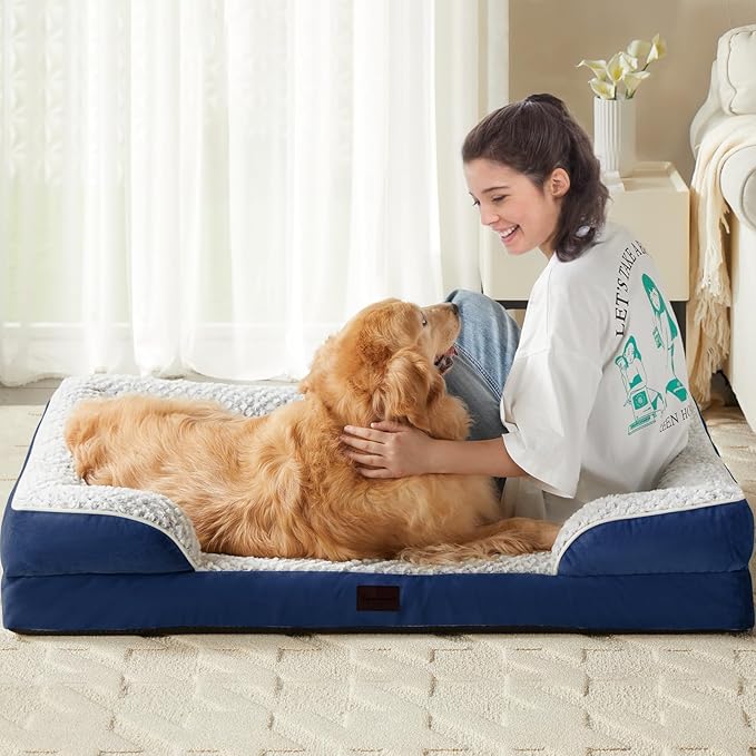 Orthopedic Dog Bed for Large Dogs, Egg Crate Foam Bed for Large Dogs, Equipped with Removable Waterproof Pillow Cover and Anti-Slip Bottom, Pet Bed