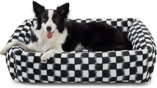 JOEJOY Dog Bed Medium Size Dog, Rectangle Washable Orthopedic Corduroy Fleece Pet Bed with Removable Zipper Cover, Cute Soft Calming Puppy Bed with Non Skid Bottom